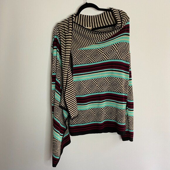 NY Say What? Knit Cardigan Open Front Retro Geometric Print Made in USA Size M - Picture 4 of 10